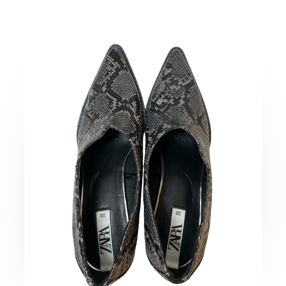 ZARA Gray/Black Snakeskin Print Shooties Shoes Booties Western Cowgirl - Size 38 - Picture 5 of 11